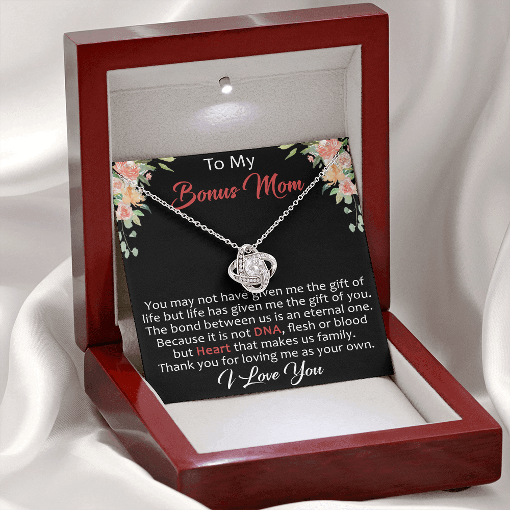 To My Bonus Mom Gift Ideas - Love Knot Necklace for Mother Day, Wedding, Christmas or Special Occasion
