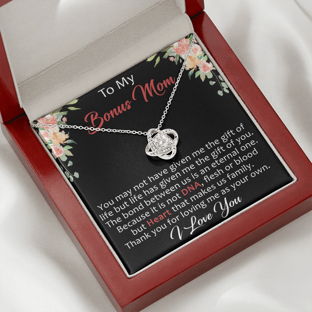 To My Bonus Mom Gift Ideas - Love Knot Necklace for Mother Day, Wedding, Christmas or Special Occasion