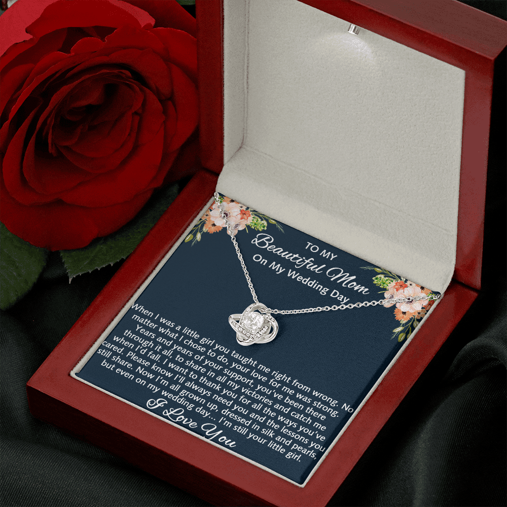 To My Beautiful Mom On My Wedding Gift - Love Knot Necklace, Mother Of The Bride Gift From Daughter, Bride