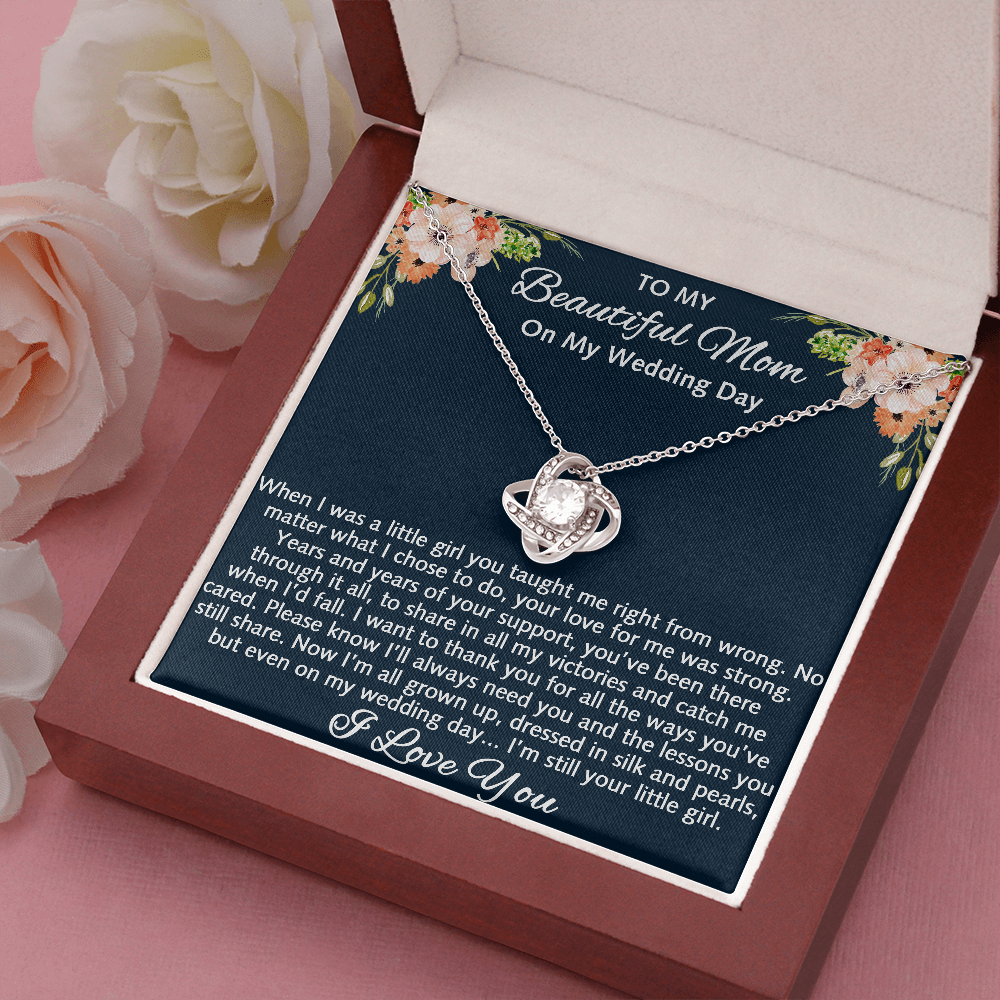 To My Beautiful Mom On My Wedding Gift - Love Knot Necklace, Mother Of The Bride Gift From Daughter, Bride