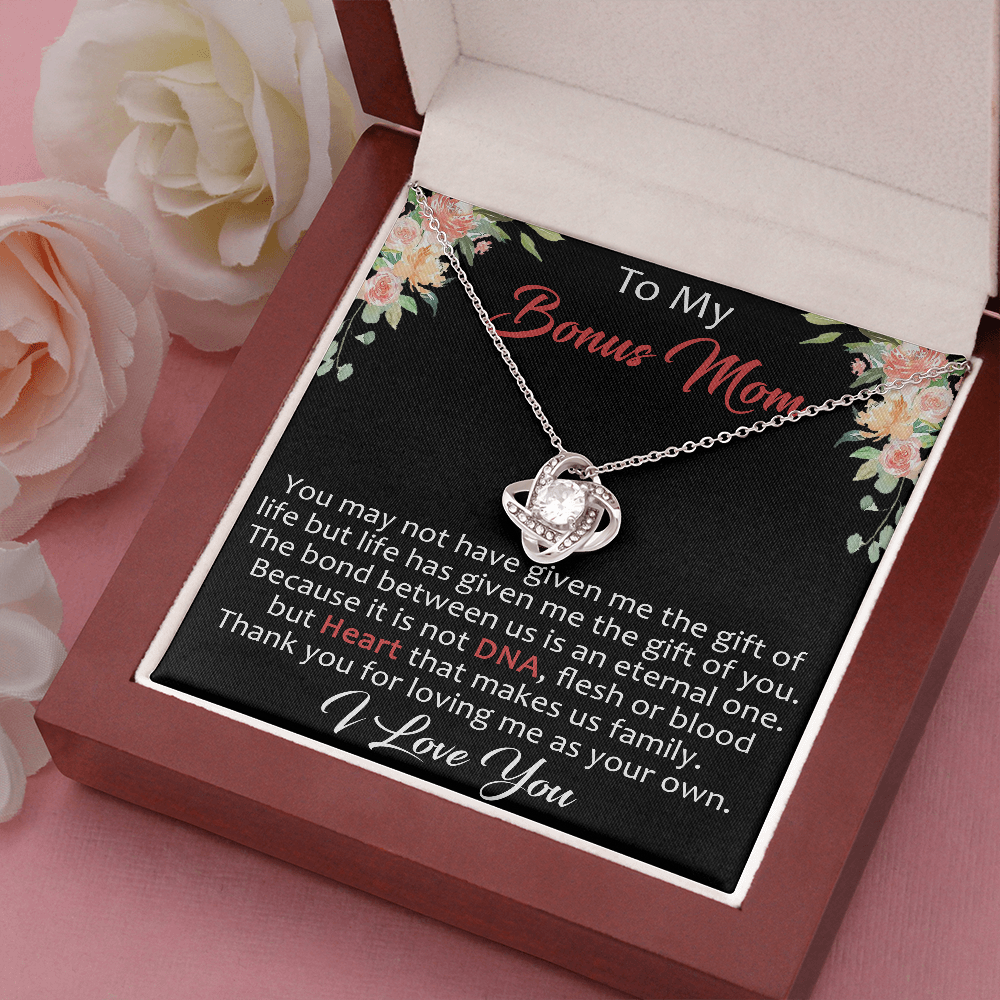 To My Bonus Mom Gift Ideas - Love Knot Necklace for Mother Day, Wedding, Christmas or Special Occasion