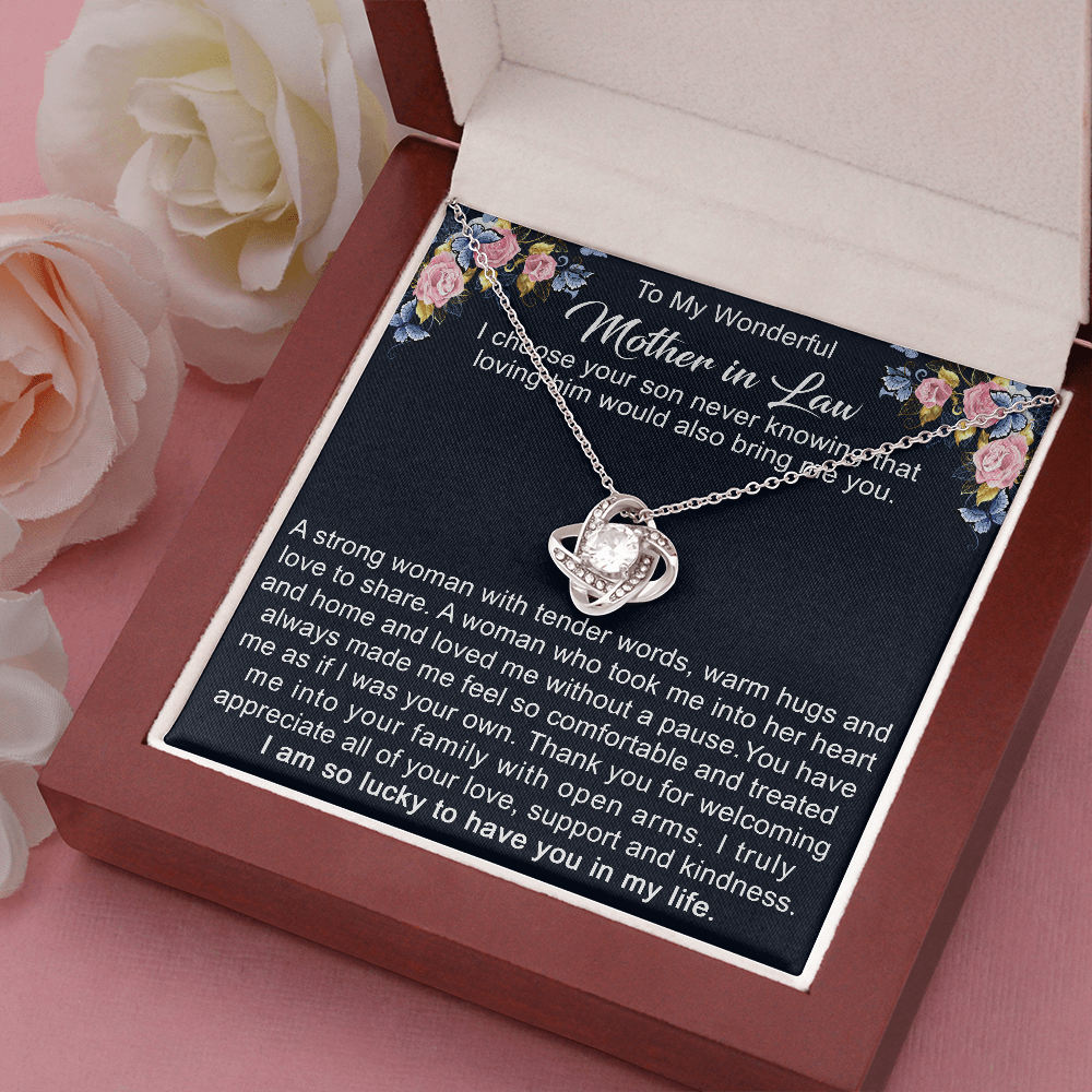 To My Boyfriend's Mom Love Knot Necklace - Mother in Law Jewelry Gift for Christmas, Birthday & Mother's Day, Message Card to Boyfriend Mother