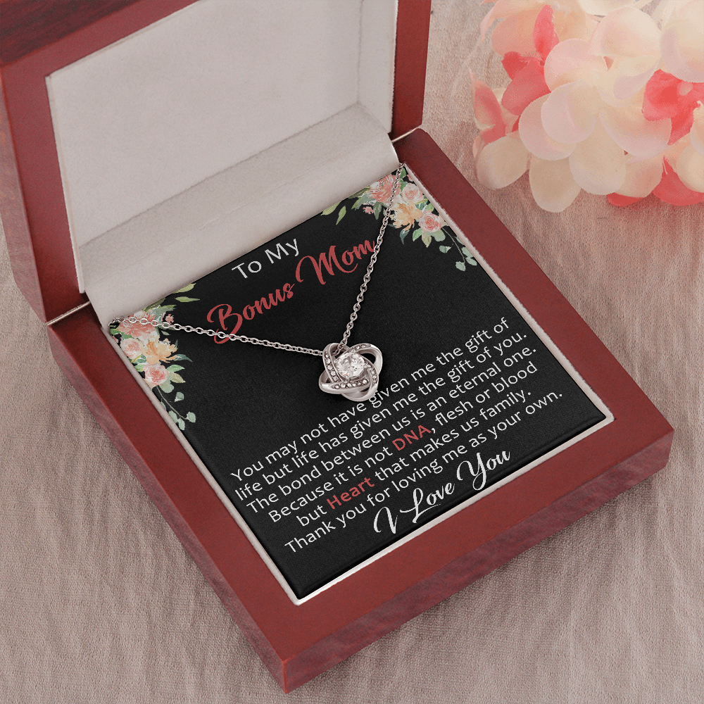 To My Bonus Mom Gift Ideas - Love Knot Necklace for Mother Day, Wedding, Christmas or Special Occasion