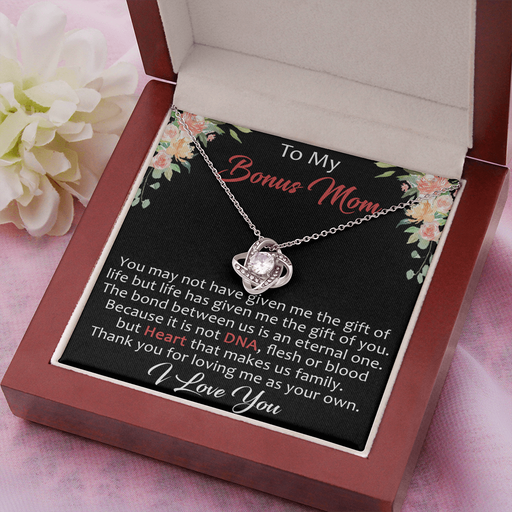 To My Bonus Mom Gift Ideas - Love Knot Necklace for Mother Day, Wedding, Christmas or Special Occasion