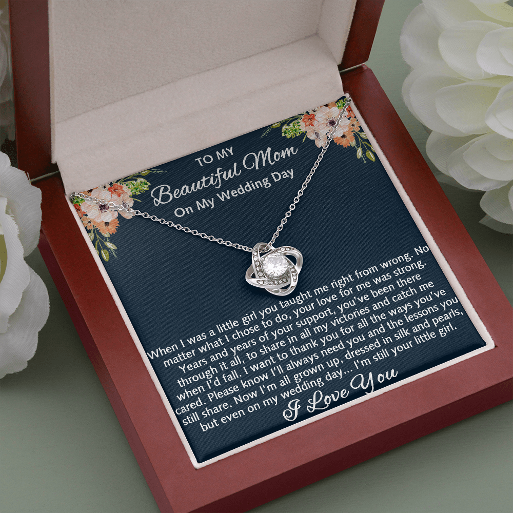 To My Beautiful Mom On My Wedding Gift - Love Knot Necklace, Mother Of The Bride Gift From Daughter, Bride