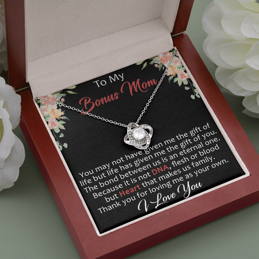 To My Bonus Mom Gift Ideas - Love Knot Necklace for Mother Day, Wedding, Christmas or Special Occasion