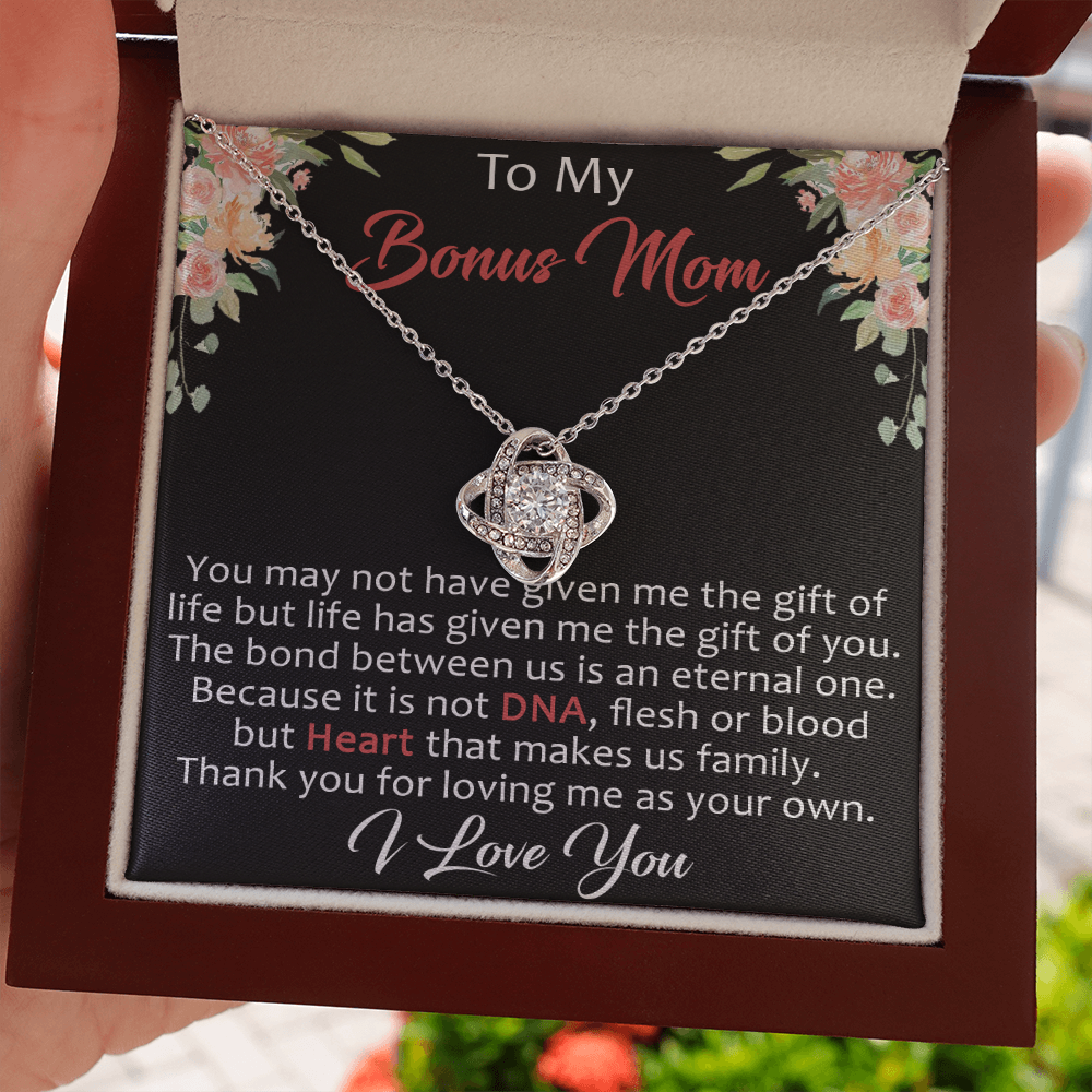 To My Bonus Mom Gift Ideas - Love Knot Necklace for Mother Day, Wedding, Christmas or Special Occasion